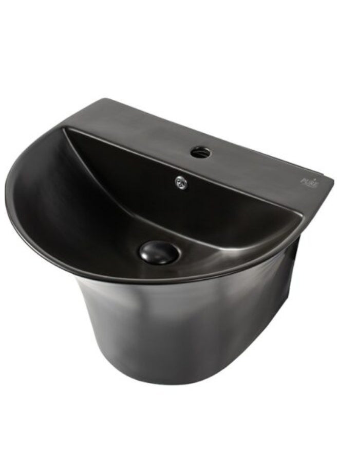 PURE Wall Hung Wash Basin Black Matte | Modern Ceramic Bathroom Sink | Space Saving Floating Design | Easy Clean | Premium Bathroom Fixture - Image 3